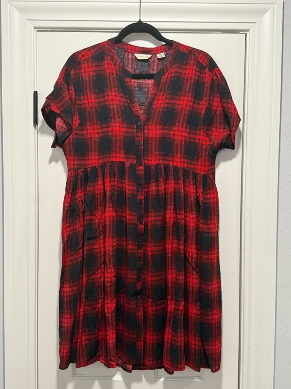 Anthropologie Red & Navy Plaid Dress - Small - NWOT